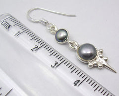 Cercei Argint 925 Cu Perla Gri , 4,4 cm lungime