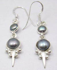 Cercei Argint 925 Cu Perla Gri , 4,4 cm lungime