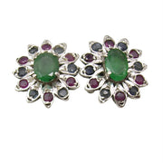 Cercei Argint 925 cu Smarald, Rubin si Safir, 1.4 cm lungime