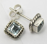 Cercei Argint 925 cu Topaz Albastru, 0.7 cm lungime