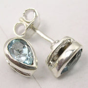 Cercei Argint 925 cu Topaz Albastru, 0.8 cm lungime