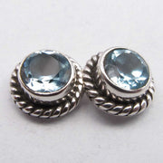 Cercei Argint 925 cu Topaz Albastru, 0.8 cm lungime
