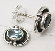 Cercei Argint 925 cu Topaz Albastru, 1 cm lungime