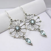 Cercei Argint 925 cu Topaz albastru, 3.5 cm lungime
