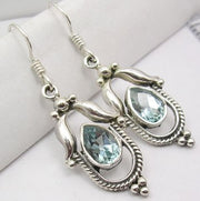 Cercei Argint 925 cu Topaz Albastru, 4.1 cm lungime