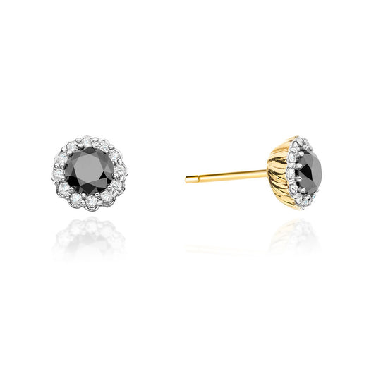 Cercei Aur 14 k cu Diamant Negru 1.00 ct si Diamante 0.20 ct