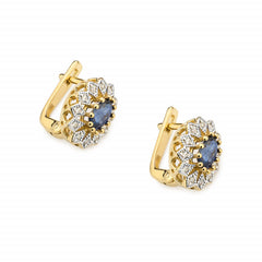 Cercei Aur 14 k cu Safir 1.40 ct si Diamant 0.20 ct