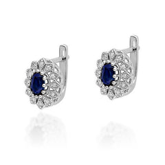 Cercei Aur 14 k cu Safir 1.40 ct si Diamant 0.20 ct