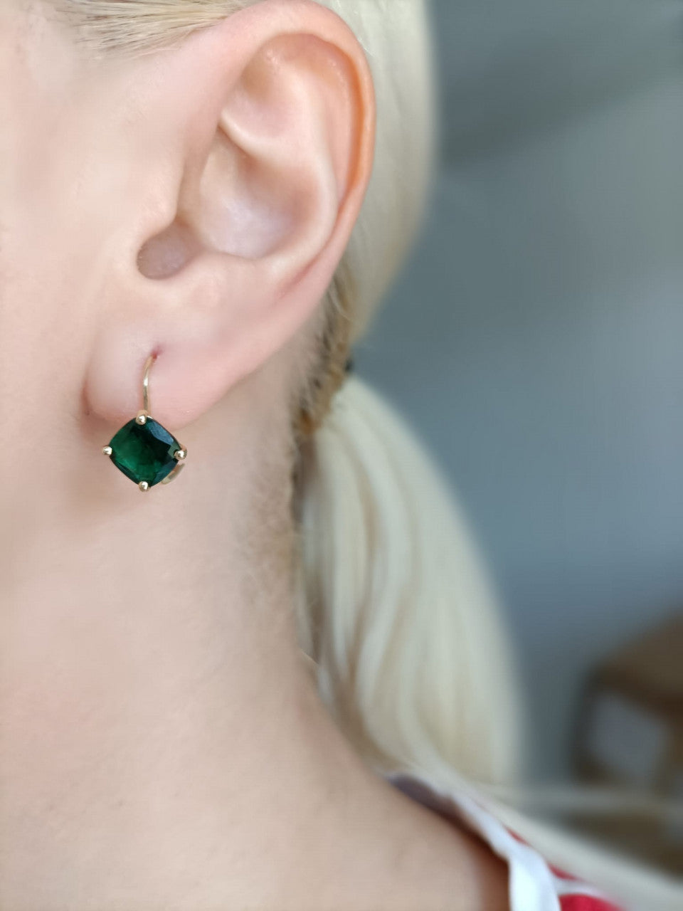 Cercei Aur 14k cu Cuart Verde