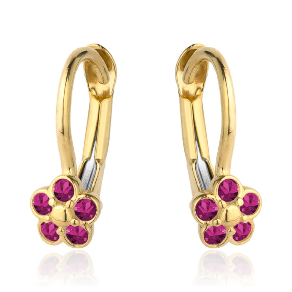 Cercei Aur 14k cu Floare si Zirconii Fuchsia