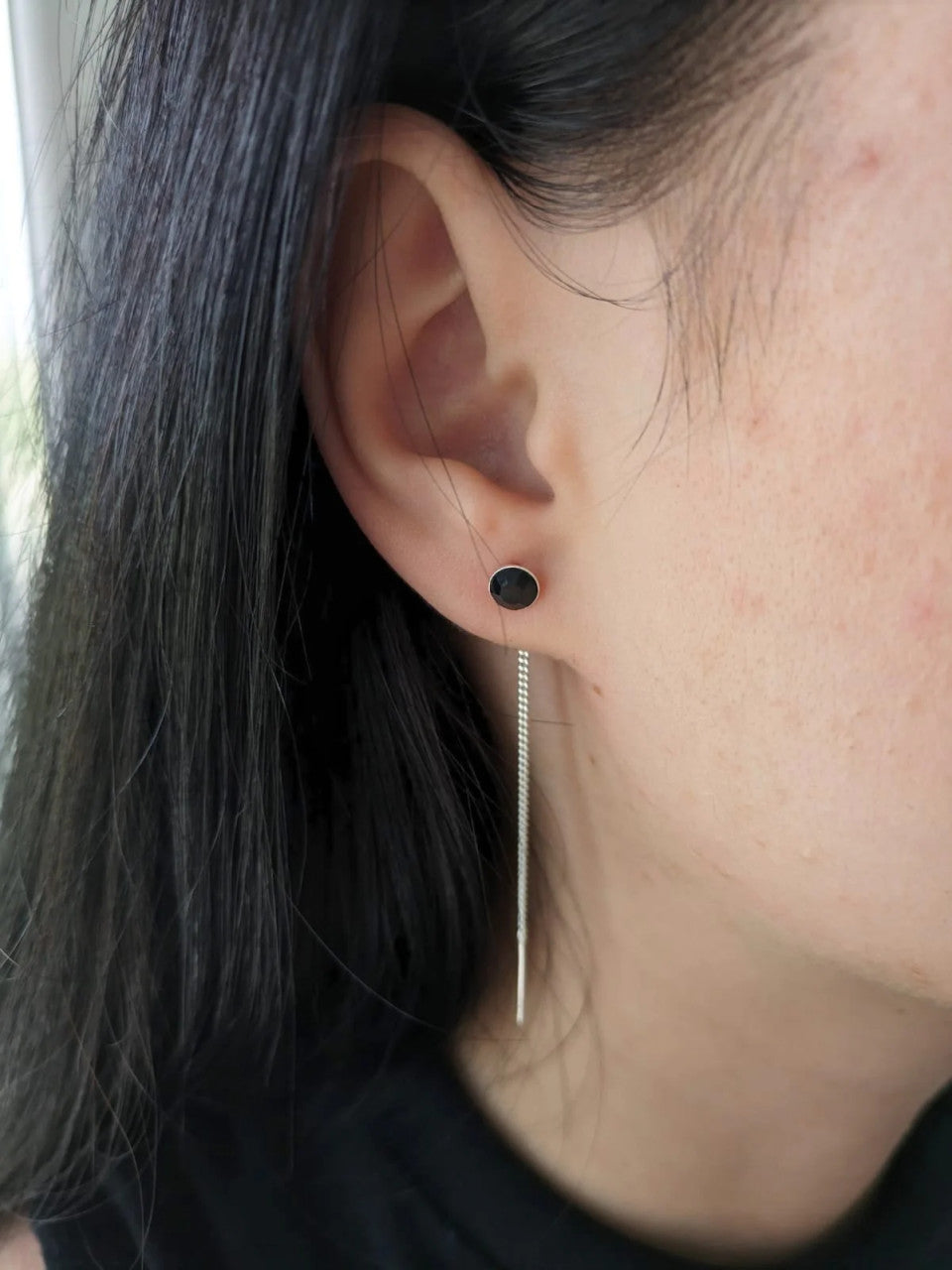Cercei cu lant argint cu zirconii albe sau negre, 5 mm