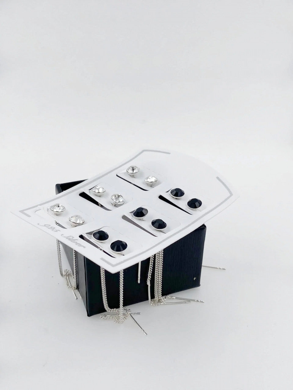 Cercei cu lant argint cu zirconii albe sau negre, 5 mm