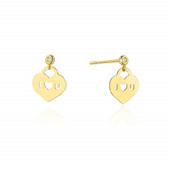 Cercei I love you Aur 14 K cu Diamante 0.03 ct