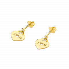 Cercei I love you Aur 14 K cu Diamante 0.03 ct