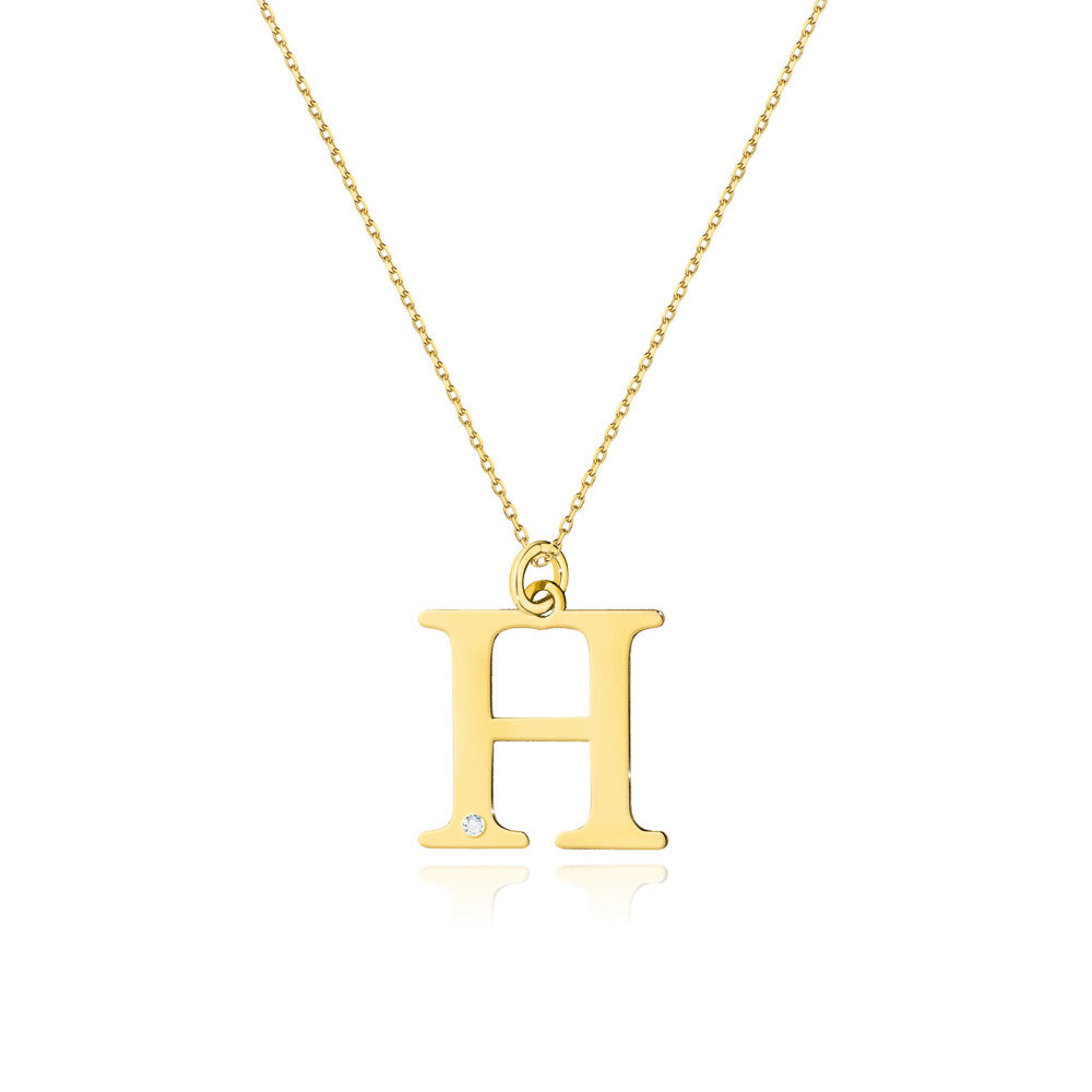 Colier cu pandantiv litera H din Aur 14K cu Diamant 0.005 ct