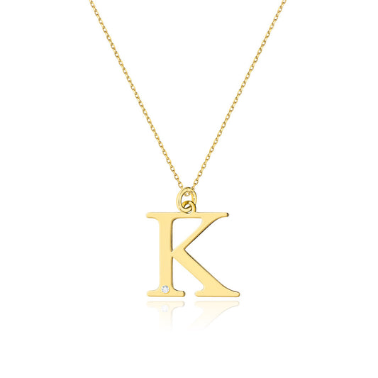 Colier cu pandantiv litera K din Aur 14K cu Diamant 0.005 ct