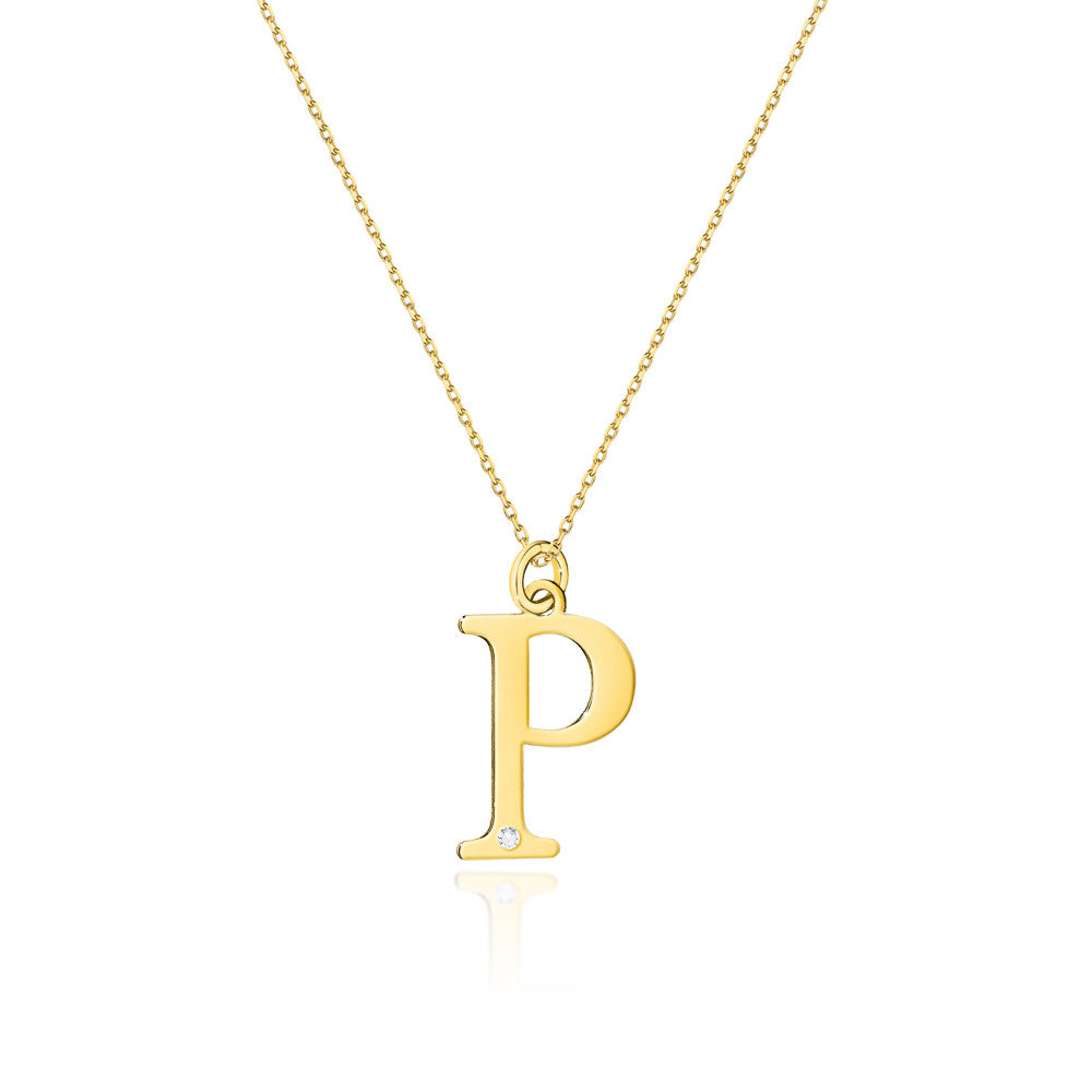 Colier cu pandantiv litera P din Aur 14K cu Diamant 0.005 ct