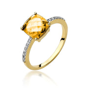 Inel Aur 14K cu Citrin 2.00 ct si Diamante Naturale 0.07 ct