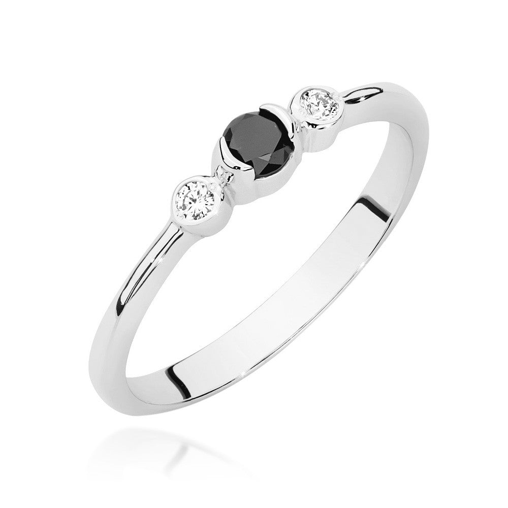 Inel Aur 14K cu Diamant Negru 0.12 ct si Diamante 0.06 ct