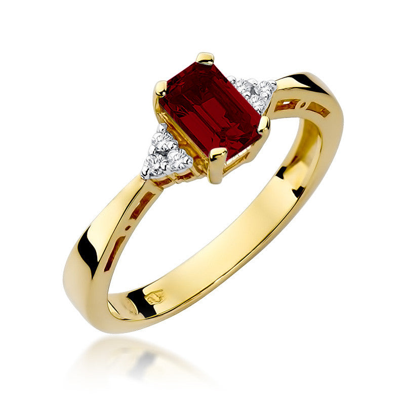 Inel Aur 14k cu Garnet 0.70 ct si Diamante 0.03 ct