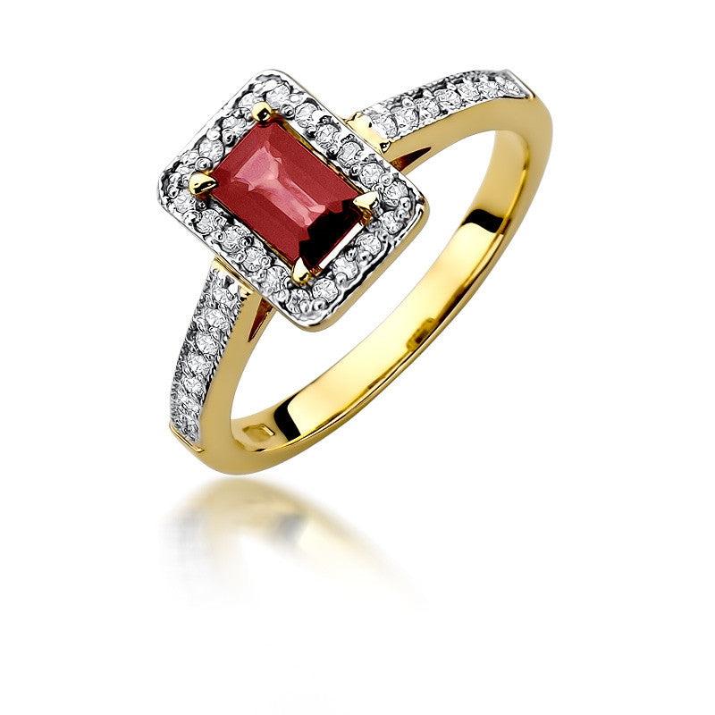 Inel Aur 14k cu Rubin 0.80 ct si Diamante 0.22 ct