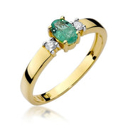 Inel Aur 14K cu Smarald 0.40 ct si Diamante Naturale 0.08 ct