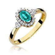 Inel Aur 14K cu Smarald 0.40 ct si Diamante Naturale 0.10 ct