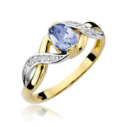 Inel Aur 14K cu Tanzanit 0.40 ct si Diamante Naturale 0.05 ct