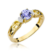 Inel Aur 14K cu Tanzanit 0.50 ct si Diamante Naturale 0.02 ct