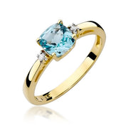 Inel Aur 14K cu Topaz Swiss 1.10 ct si Diamante Naturale 0.03 ct