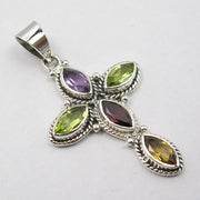 Pandantiv Argint 925 cu Ametist, Citrin, Garnet si Peridot, 4.4 cm lungime