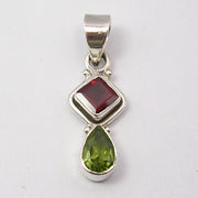 Pandantiv Argint 925 cu Garnet si Peridot, 3.3 cm lungime