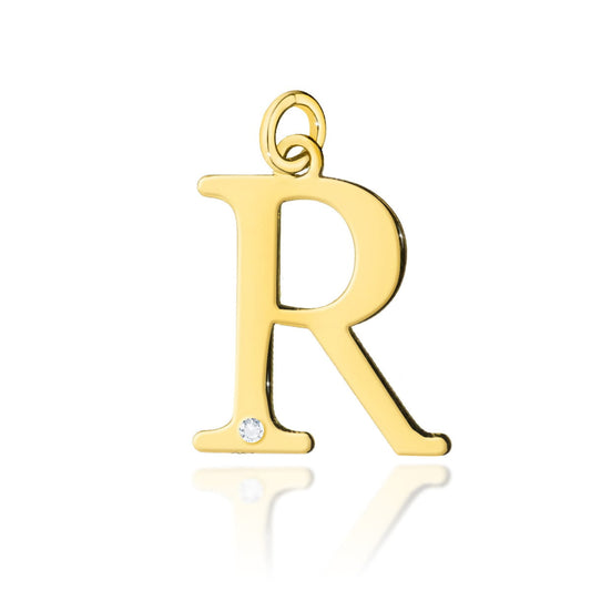 Pandantiv aur 14 K cu diamant 0.005 ct litera R 18x17 mm