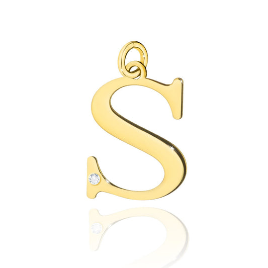 Pandantiv aur 14K cu Diamant 0.005 ct litera S 10x8 mm